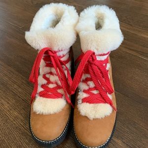 JCrew Brown leather boots with fur